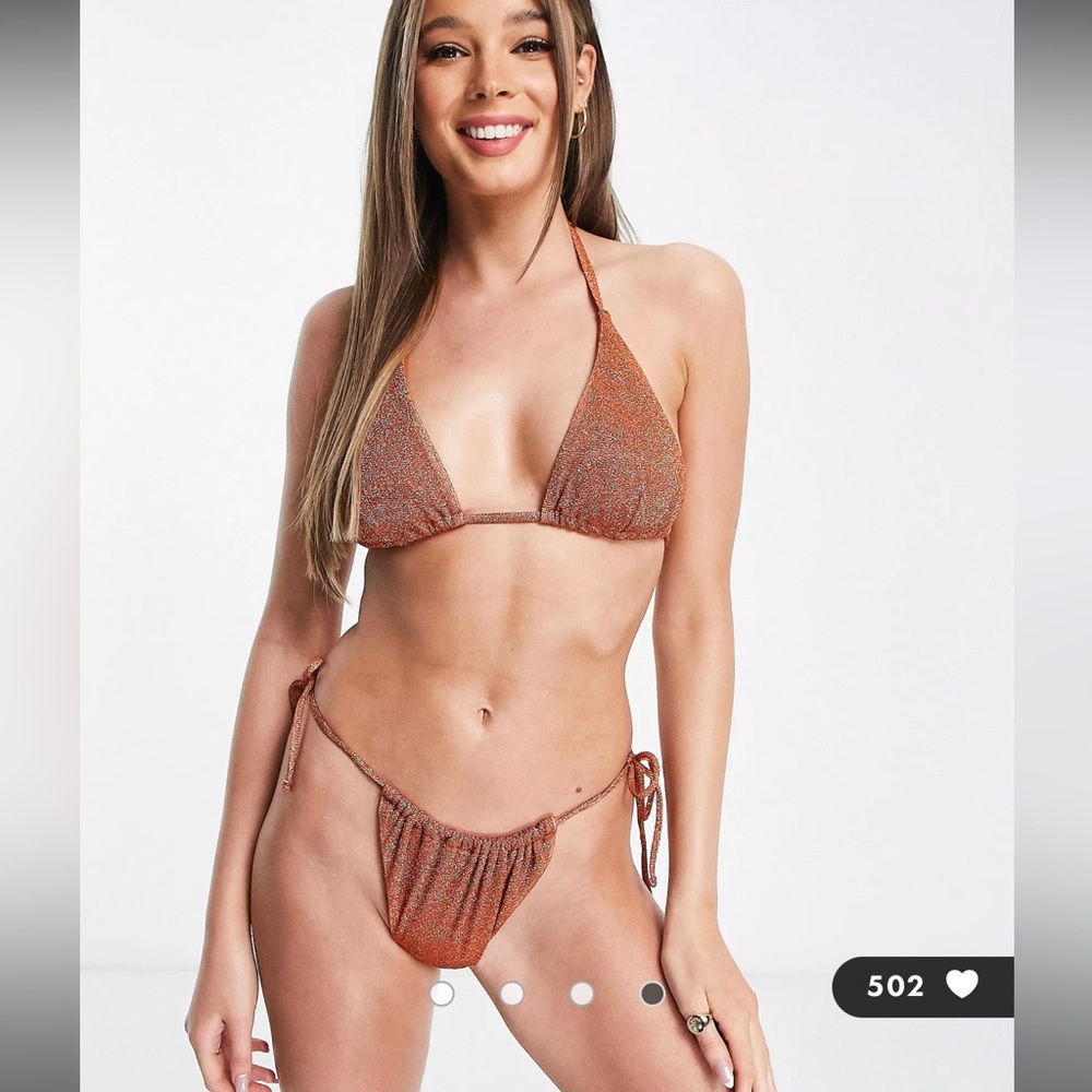 ASOS DESIGN mix and match channeled tie side bikini bottom in rust glitter